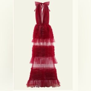 Meshki Red Backless Ruffle Halter Maxi Dress- currently sold out on site